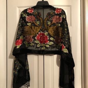 Black Velvet  Beaded Peacock Embroidery Wrap Shawl